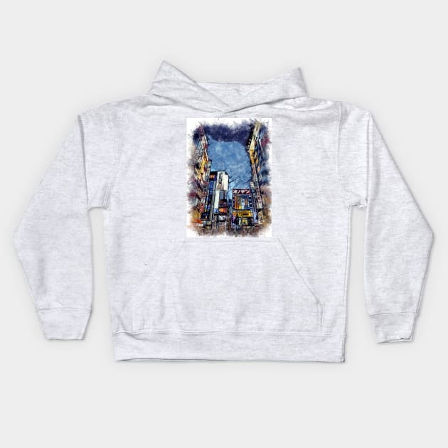 Tokyo City Streets Travel Poster Series watercolor ink edition 02 Kids Hoodie by Naumovski